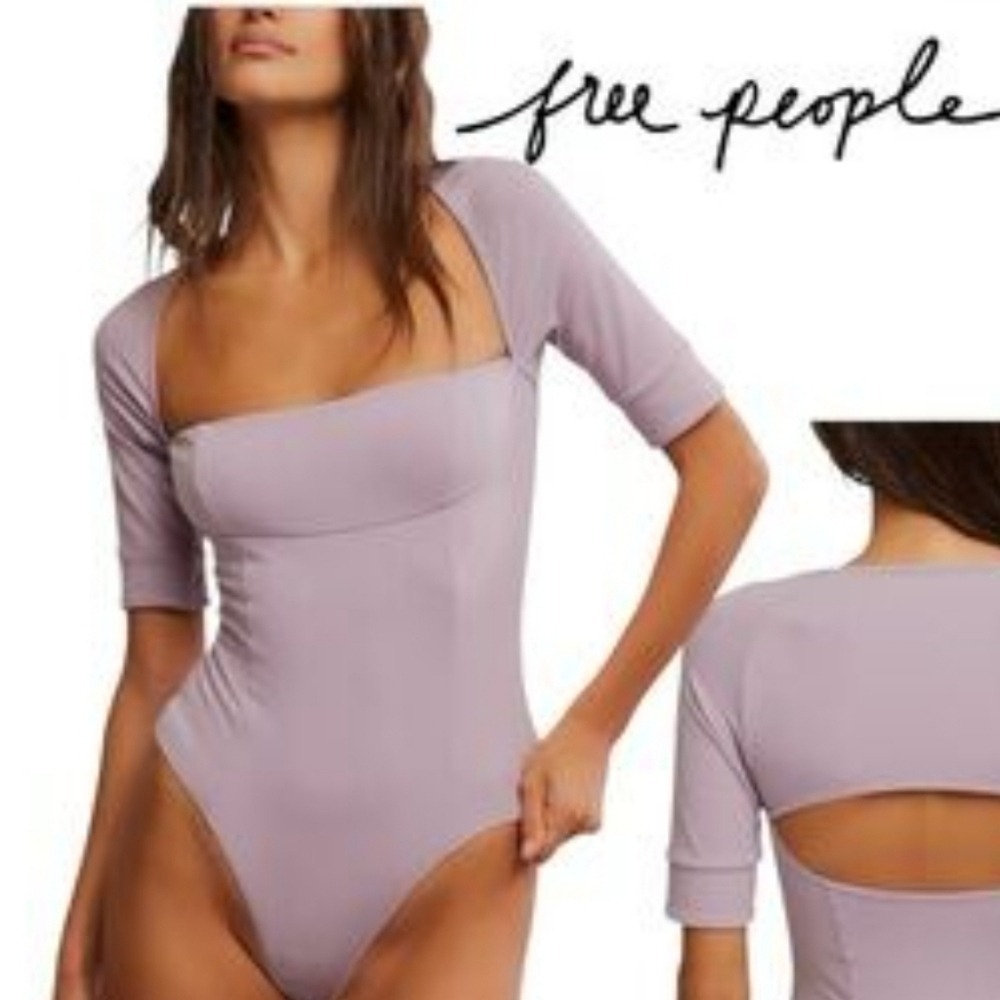 Free People Square Neck Bodysuit Lavender Pink Small - Picture 7 of 7